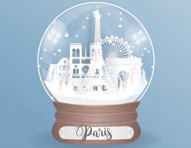 Bola de nieve con edificios famosos de París