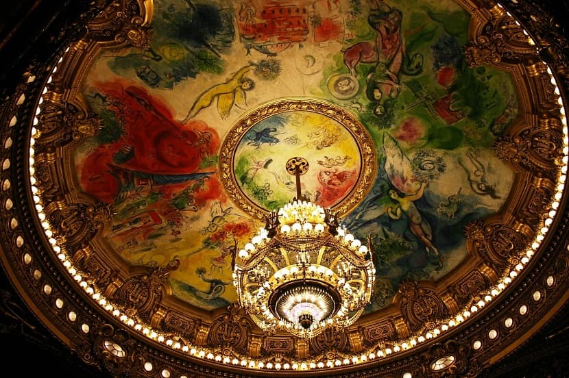 Lámpara de araña en la Ópera Garnier de París
