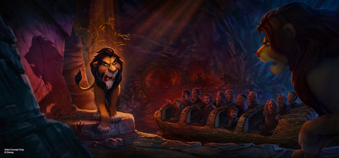 Atracción acuática del Rey León con caída de 16 metros Arte conceptual de la atracción acuática del Rey León en Disneyland Paris