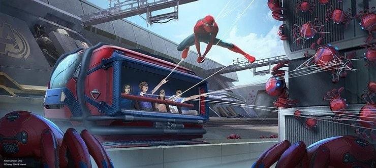 Arte conceptual de la atracción Spider-Man en Avengers Campus de Disneyland Paris