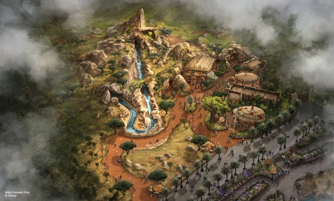 Arte conceptual de la Roca del Rey en Disneyland Paris La Roca del Rey de 37 metros en el land del Rey León en Disneyland Paris
