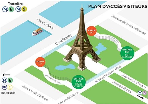 Mapa del atrio y accesos a la torre Eiffel