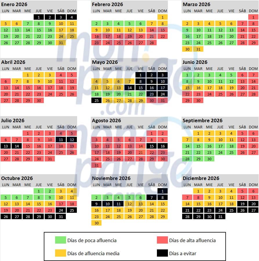 Calendario de afluencia 2026 - Disneyland Paris
