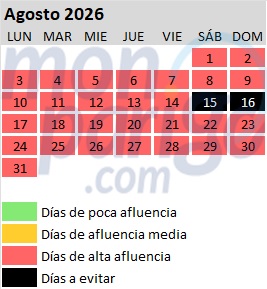 Calendario de afluencia en Disneyland Paris: Agosto de 2026