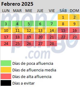 Calendario de afluencia en Disneyland Paris: Ferero de 2025