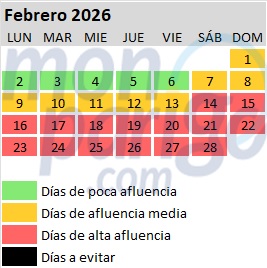 Calendario de afluencia en Disneyland Paris: Febrero de 2026