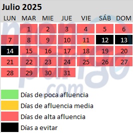 Calendario de afluencia en Disneyland Paris: Julio de 2025