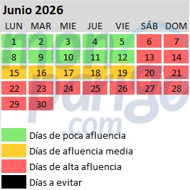 Calendario de afluencia en Disneyland Paris: Junio de 2026