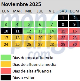 Calendario de afluencia en Disneyland Paris: Noviembre de 2025