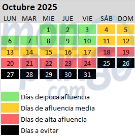 Calendario de afluencia en Disneyland Paris: Octubre de 2025