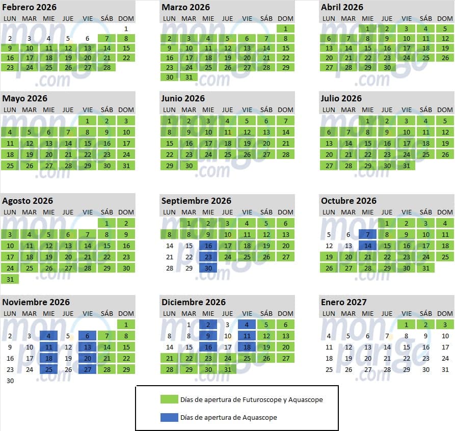 Calendario Futuroscope: Dias de apertura 2026