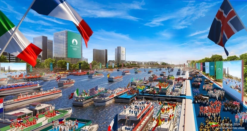Boceto del desfile de atletas por el río en los Juegos Olímpicos de París 2024