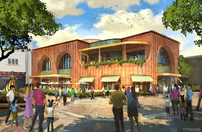 Arte conceptual del edificio del nuevo italiano de Disney Village