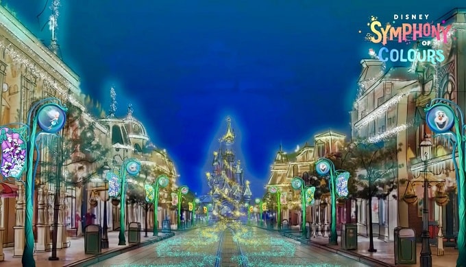 Farolas y luces decorando la calle principal de Disneyland Paris