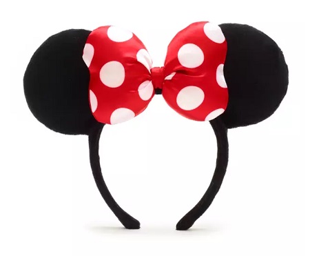 Diadema con orejas de Mickey y un lazo rojo de lunares blanco de Minnie