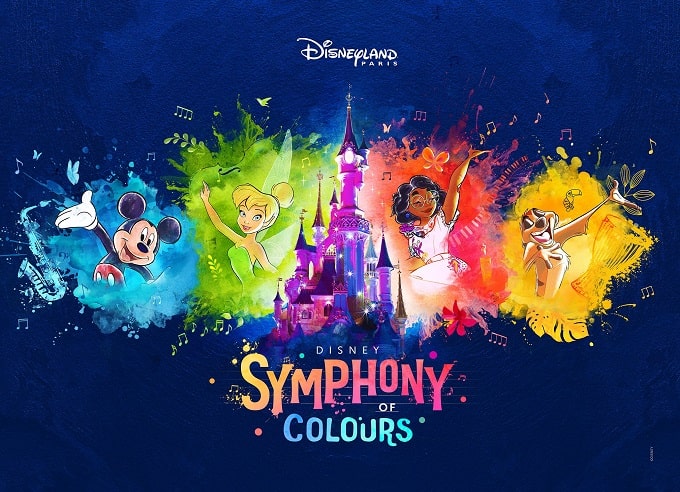 Cartel de Disney Symphony of Colours con personajes y colores