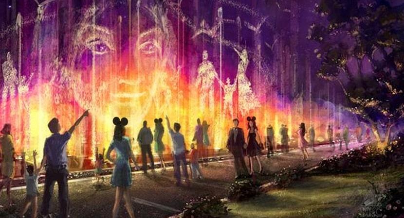 Arte conceptual del futuro espectáculo nocturno sobre el lago de Disney Village