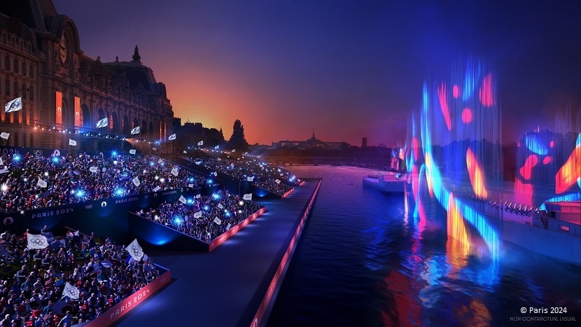 Boceto de la ceremonia de apertura de los Juegos Olímpicos de París 2024 - Gradas y pantallas de agua
