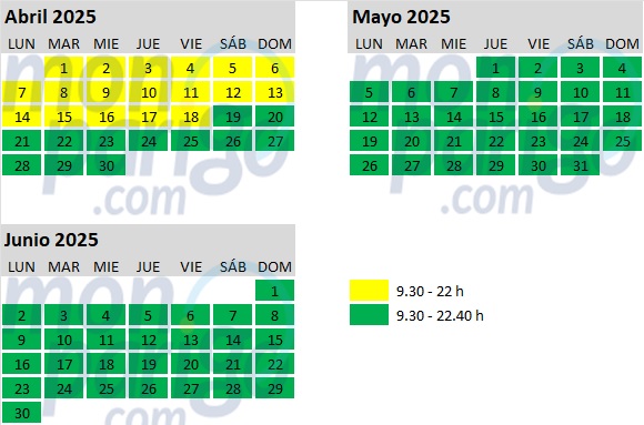 Horario Parque Disneyland - Abril, mayo y junio de 2025