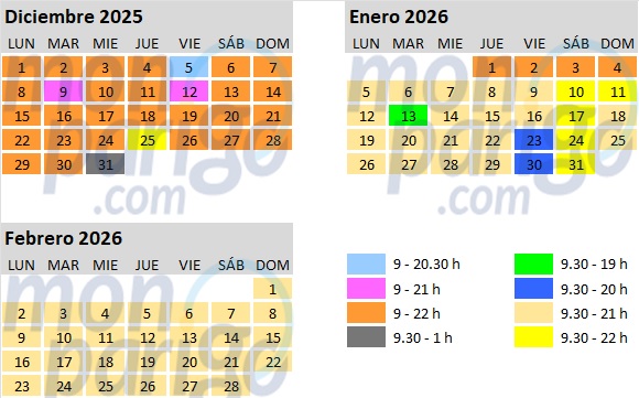 Horario Parque Disneyland - Diciembre 2025 y enero y febrero 2026