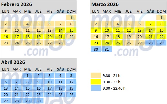 Horario Parque Disneyland - Febrero, marzo y abril de 2026