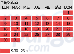 Calendario con el horario Parque Disneyland - Mayo 2022