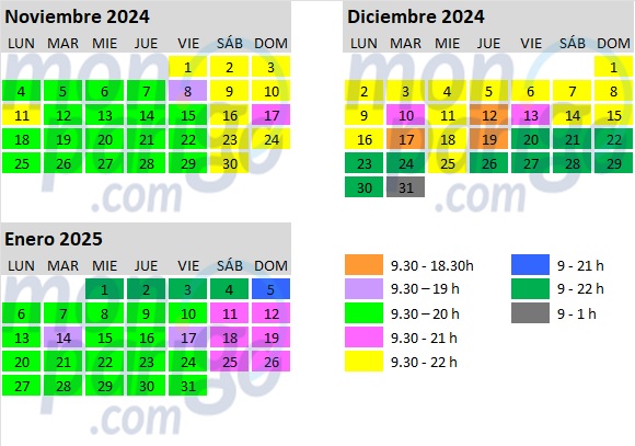 Horario Parque Disneyland - Noviembre y diciembre de 2024 - Enero 2025