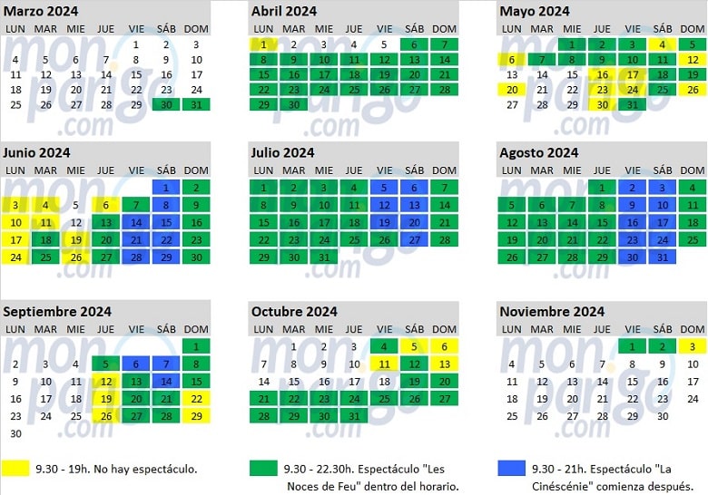 Calendario de Puy du Fou 2024 - Días de apertura y horarios