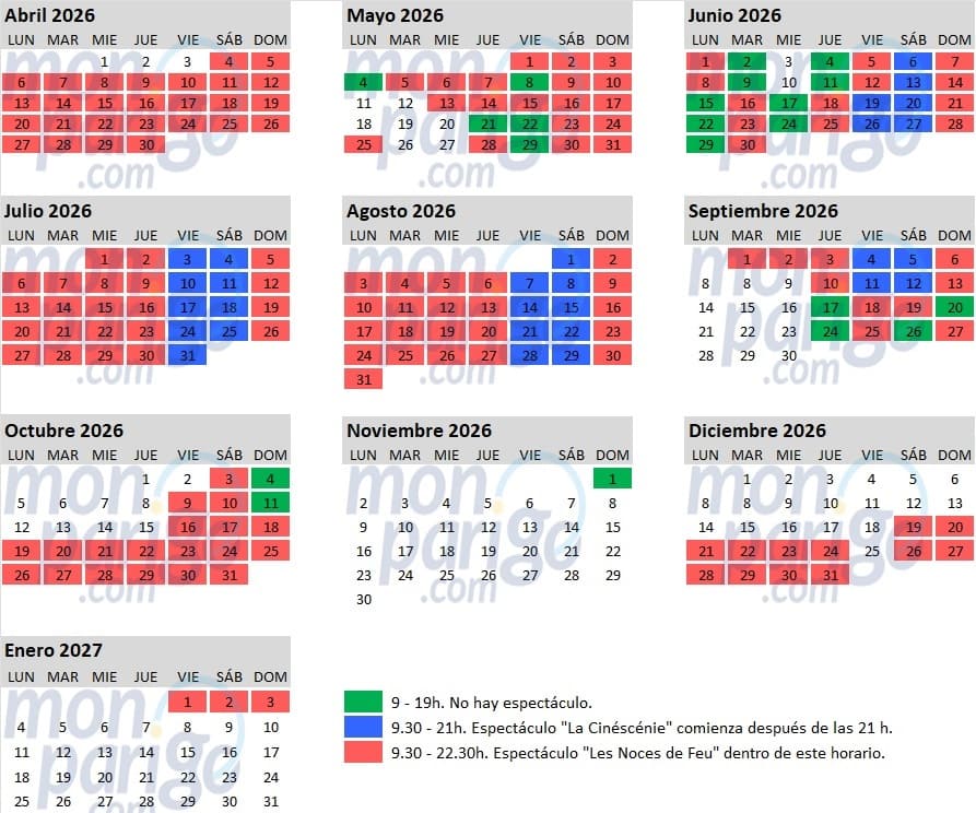 Calendario de Puy du Fou 2026 - Días de apertura y horarios