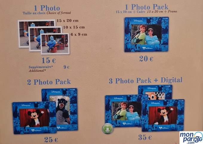 Precios de los packs del Photopass para imprimir fotos