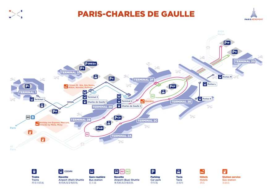 Mapa del aeropuerto de Paris-Charles de Gaulle