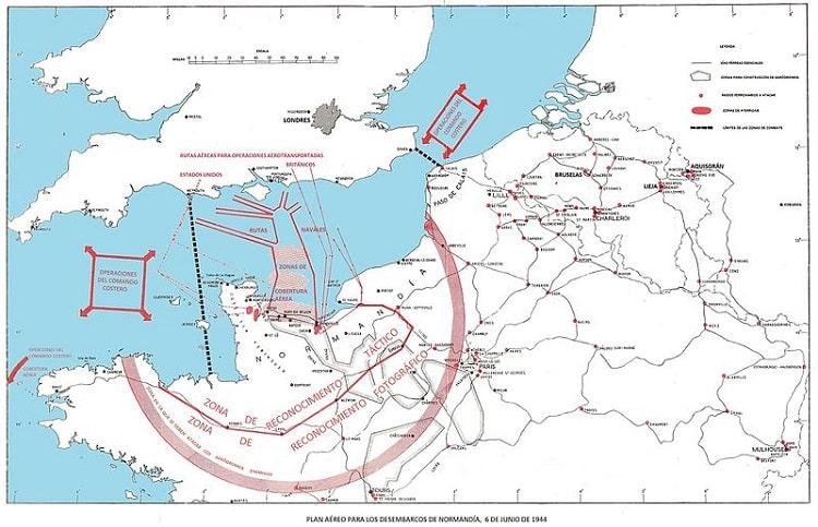 Mapa del plan aéreo para el ataque a Normandía