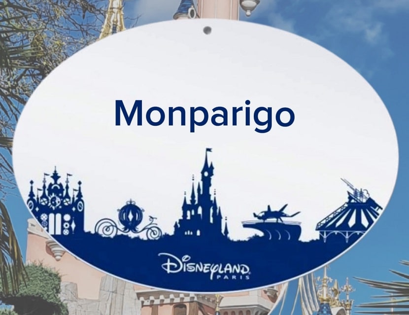 Chapa con el nombre de Monparigo como el que llevan los Cast Members (empleados Disney)