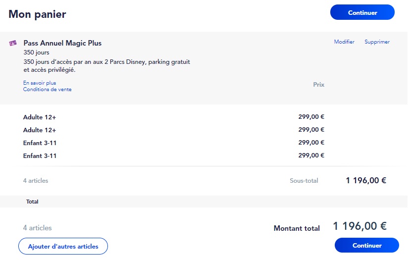 Pasos para comprar pases anuales: Continuar con la compra.