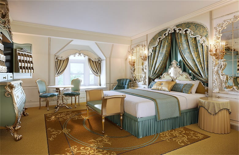 Suite Principesca del Disneyland Hotel con decoración ambientada en La Bella y la Bestia