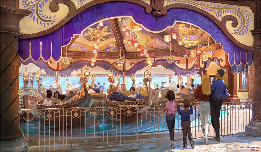 Arte conceptual de Raiponce Tangled Spin, la atracción de Rapunzel en el futuro Disney Adventure World de Disneyland Paris