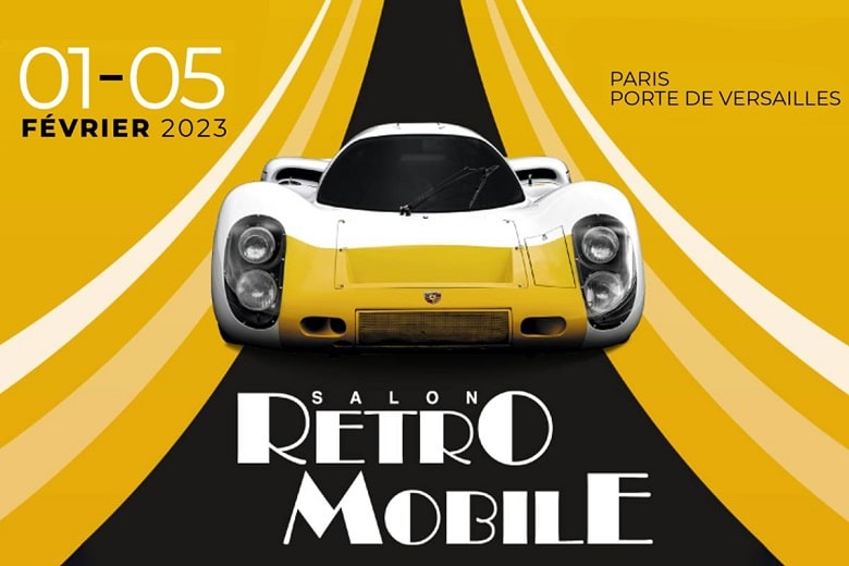 Cartel de la Feria Retromobile de coches de colección en Paris